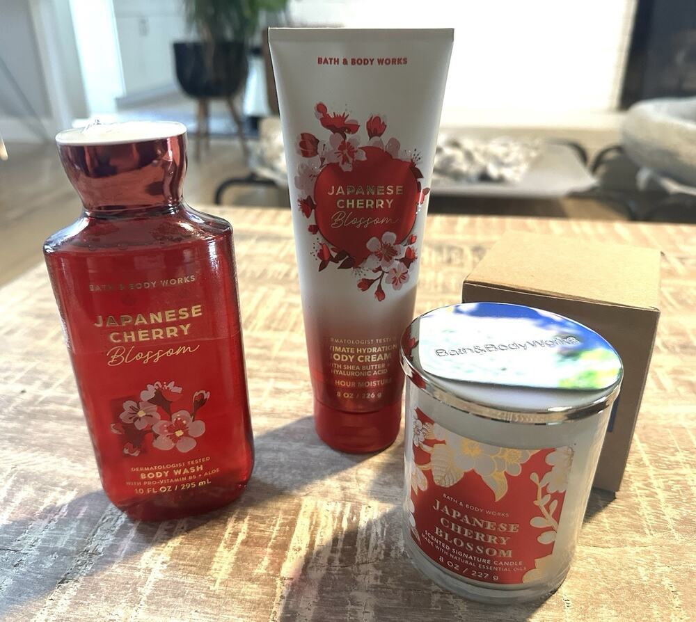 Bath And Body Works Japanese Cherry Blossom Body Cream Body Wash Candle NEW